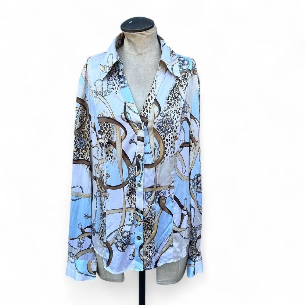 Cache Silk Blouse Y2k Equestrian Horse Bit Print … - image 6